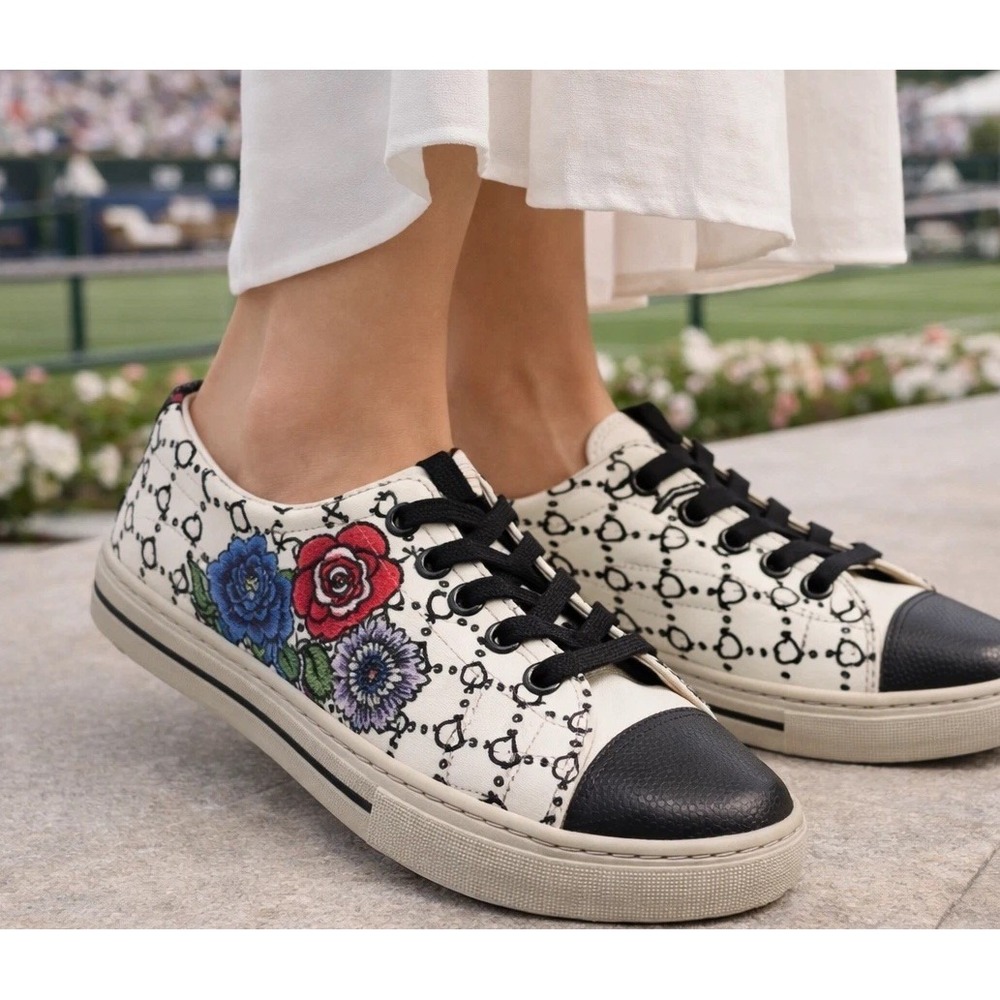 Brighton Embroidered Flowers Beauty Sneakers Womens 6 Leather Box